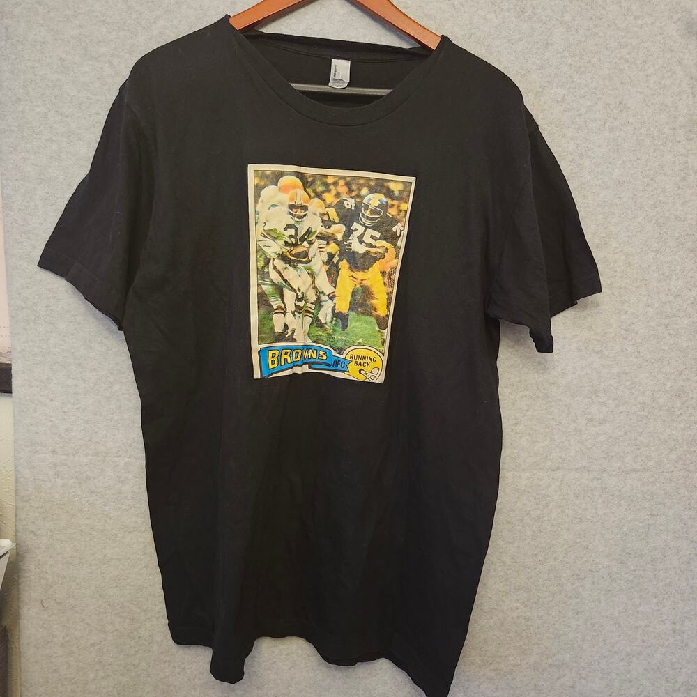 American Apparel T-Shirt Mens Large Black 1975 Topps Greg Pruitt Cleveland Print